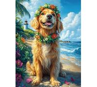 Golden Retriever Puppy on Beach 300 Piece Count Premium Jigsaw Puzzle For Adults Teens 14+ Concentration Training Indoor Game Family Game Night 300 PCS