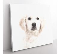 Golden Retriever Puppy Painting Modern Canvas Wall Art Print Ready to Hang, Framed Picture for Living Room Bedroom Home Office Décor, 50x50 cm (20x20 Inch)