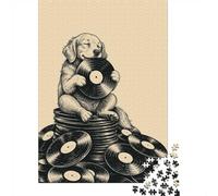 Golden Retriever Puppy Vinyl Records Vintage Jigsaw Puzzle, 1000 Piece