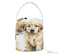 Golden Retriever Puppy Watercolor Crochet Tote Bag Yarn Project Bag with Holes Needle Storage for Crochet Tool Knitting Storage