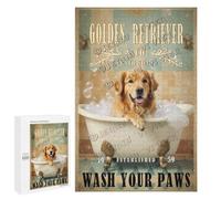 Golden Retriever Puzzle - 1000 pcs Wooden Jigsaw - Clean Paws Themed Artwork for Adults - Relaxing Dog Puzzle with Whimsy and Heart