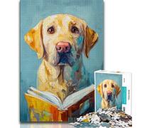 Golden Retriever Reading A Book Jigsaw Puzzles for Adults Teenagers Jigsaws Puzzle,Learning Educational Toys Family Games with Matching Poster And Trivia Sheet (75x50cm)