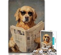 Golden Retriever Reading Newspaper Jigsaw Puzzles for Teenagers,Challenging To Complete But Fun And Humorous with Matching Poster And Trivia Sheet 38x26cm