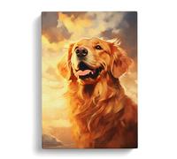 Golden Retriever Romanticism Art Canvas Print | Gallery Wrapped 30mm Frame Wall Art | 30x20 inches | Ready to Hang | Contemporary Animal Picture | Living Room Bedroom Lounge Office