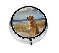 Golden Retriever Round Pill Box - Full Print Design, Metal Electroplated Compact Medicine Case for Travel, Fits Pockets & Wallets