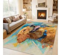 Golden Retriever Rugs Living Room, Graffiti Cute Dog Area Rugs for Bedroom Home Decor, Washable Non Slip Short Pile Carpet 200x300 with Gripper P-&49