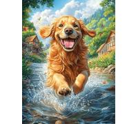 Golden Retriever Running in A Stream 1000 Piece Jigsaw Puzzle Pack Wildlife Pet Teens Beginners Cognitive Development Puzzle Fans Group Play Anniversary Thick Cardboard 1000 PCS
