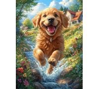Golden Retriever Running in A Stream 1000 Pieces Classic Jigsaw Puzzle Wildlife Pet Puzzle for Adults Decompression Wall Art Mental Exercise Lightweight Recycled Material 1000 PCS