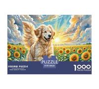 Golden Retriever Running Through Sunflowers Thick Sturdy Paper Perfect for Enhancing Cognitive Skills, Memory And Mental Focus 38x26cm/1000pcs