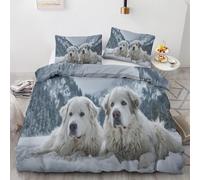 Golden Retriever Single Duvet Cover Sets Snowy Landscape Bedding Set 3D Print Quilt Cover 135x200 cm Soft Microfiber Lightweight with Zipper Closure and 2 Pillowcases i-273