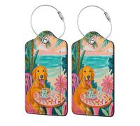 Golden Retriever Sipping Coffee Luggage Tag for Suitcase 2 Pack Leather Luggage Tag with Privacy Flap Name Id Label and Metal Loop for Women Men Travel