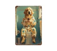 Golden Retriever Sitting on The Toilet on Phone Wall Decor Art Metal Tin Poster Modern Home Decor Art Metal Poster Home Bar Shop Decorations Vintage Sign Style 30x20cm