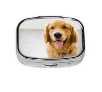 Golden Retriever Smiling,Meta Pill Box 2 Compartment Medicine Case,Portable Organizer,Rectangle Meta Portable Organizer Pill Box 1517 Compartment Medicine Case