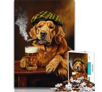 Golden Retriever Smoking Jigsaw Puzzles for Teenagers 1000 Pieces,Challenging Game And Family Play with Fully Interlocking Randomly Shaped Pieces (50x75cm)