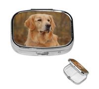 Golden Retriever Square Pill Box 2 Compartments Handbag Pocket Pill Organizer Portable Travel Metal Pill Box for Medicine Vitamins Fish Oil Unique Gift