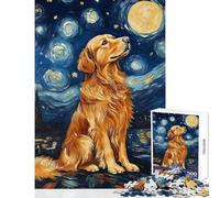 Golden Retriever Starry Night Jigsaws 1000 Pieces for Teenagers Boost Cognitive Clarity And Sharpness Mindful Calm Play Enjoyment (38x26cm)