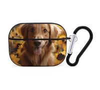 Golden Retriever Sunflower AirPod Pro Case, Anti Scratch Hard PC Cover with Keychain, AirPod Pro 2nd/1st Case Accessories for Women Men, Black-Style