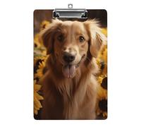 Golden Retriever Sunflower Clipboard with Hanging Hole, 8.5" X 12.5" Standard A4 Acrylic Clipboard Ultra Lightweight & Shatterproof Paper Holder for Office, Home