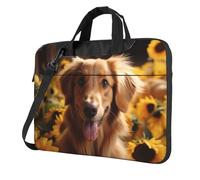 Golden Retriever Sunflower Laptop Bag Shockproof Computer Carrying Case with Shoulder Strap Messenger Shoulder Bag Briefcase 14 inch