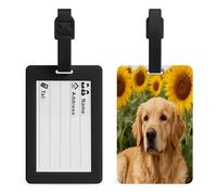 Golden Retriever Sunflower Luggage Tags for Suitcases Personalized Luggage Tags Business Card Holder Travel ID Bag Tag with Address Card Quick Spot Baggage Identifier for Carry On