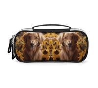 Golden Retriever Sunflower Pencil Case with Handle, Large Capacity PU Leather Pencil Bag Office Organizer, Portable Cosmetic Bag for Travel, Home