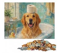 Golden Retriever Toilet Paper Wooden Jigsaw Puzzle, Adults, 1000 Pieces | Visual matching and sorting: a clear section-by-section approach during indoor leisure.