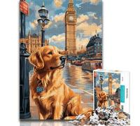 Golden Retriever Under Big Ben 1000 Piece Jigsaw Puzzle for Adults And Teenagers,Educational Games Wall Decoration Unique Birthday And Xmas Gifts 50x75cm