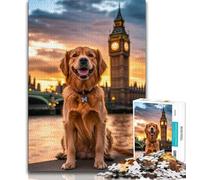 Golden Retriever Under Big Ben 1000 Piece Jigsaw Puzzles for Adults & Teens,Challenging To Complete But Fun And Humorous Unique Home Decor And Gifts 38x26cm