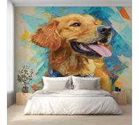 Golden Retriever Wallpaper for Living Room, Graffiti Dog Wall Mural for Bedroom 200x140 cm, Non-Woven Photo Wallpaper, Home Decor D&O135