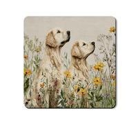 Golden Retriever Washer Dryer Top Protector Mat, Floral Vintage Dog Design, Nature Inspired Rubber Anti-slip Waterproof Washer And Dryer Mats for Laundry Room 24x24 Inch
