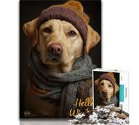 Golden Retriever Wearing A Hat Jigsaw Puzzles for Adults 1000,Staycation Kill Time Every Piece Is Unique - Challenging Family Fun Game (75x50cm)