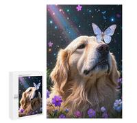 Golden Retriever with Butterfly 1000 Piece Puzzle - Wooden Jigsaw for Dog Lovers - Beautiful Nature and Pet Art - Ideal for Relaxation and Mental Clarity