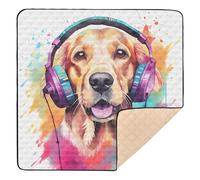 Golden Retriever with Earphones Baby Play Mat for Floor, 50x50 inch Playpen Mat,Thicken Soft Non-Slip Tummy Time Mat for Toddlers and Infants