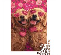Golden Retriever with Pink Hearts Puzzles 1000 Pieces Wooden Puzzles Puzzles for Adults Teenagers Teenager Man Woman Gift 1000pcs (75x50cm)