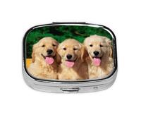 Golden Retriever with Smiling Face Dog,Meta Pill Box 2 Compartment Medicine Case,Portable Organizer