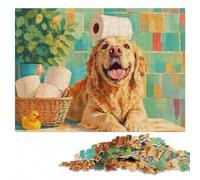 Golden Retriever with Toilet Paper Hat Jigsaw Puzzle for Adults, 500 Pieces | Section-by-section building: easier piece organisation in spare time.
