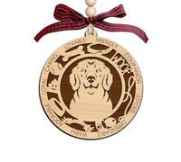 Golden Retriever Wooden Ornament - Laser Cut Round Decor with Paw Print and Bone Accents - Pet Portrait Design - Caring Lovable Friendly Companion Words - Tree Gift for Dog Lovers