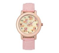 Golden Retrievers Cute Women's Leather Watch Easy Reader Minimalist Wristwatch Pink Rose Gold Strap Watches