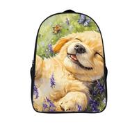 Golden Retrievers Dog Butterflies Hyacinth 16 Inches Backpack Work Travel Laptop Bag Double Compartment Casual Daypack