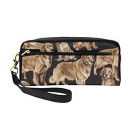 Golden Retrievers Double-Sided Printed Leather Portable Makeup Pouch-Multi-Purpose Cosmetic Bag, Pencil Case and Organizer for Women