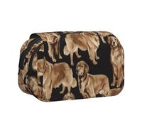 Golden Retrievers Flip-Top Double-Layer Pencil Case,Large Capacity (Holds 50 Pens/Pencis),Full-Print Durable Polyester School Office Supplies