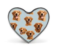 Golden Retrievers on Blue Heart Badge Pin Metal Reel Pins Memorial Brooch Button Lapel Pins for Backpack Wedding