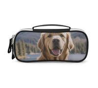 Golden Retrievers Pencil Case with Handle, Large Capacity PU Leather Pencil Bag Office Organizer, Portable Cosmetic Bag for Travel, Home
