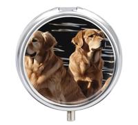 Golden Retrievers Pill Box Case 3 Compartment Travel Medicine Pill Organizer 3x A Day Portable Vitamin Organizer with Mirror Small Pillbox for Purse & Pocket Cute Daily Medicine Container Metal Vitami