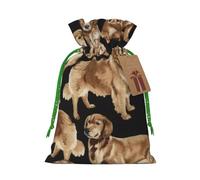 Golden Retrievers Print Christmas Bag Drawstring Sack For Presents Xmas Seasonal Decor Gift Party Supplies