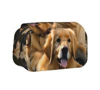 Golden Retrievers Print Double Clamshell Pen Case, Zipper Pockets, Large Capacity For Art Supplies & Travel