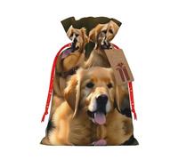 Golden Retrievers Print Drawstring Christmas Bag With Tags Reusable For Birthday Parties Gift Weddings Holiday