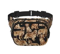 Golden Retrievers Print Fashion Waist Packs Square Layer Waist Bag Black Belt Bag with Adjustable Strap, Black, One Size