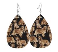 Golden Retrievers Print Leather Earrings Teardrop Costume