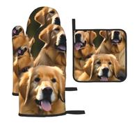 Golden Retrievers Print Oven Kitchen Gloves Baking Grilling Microwaving Cooking Home Restaurants Gift Set